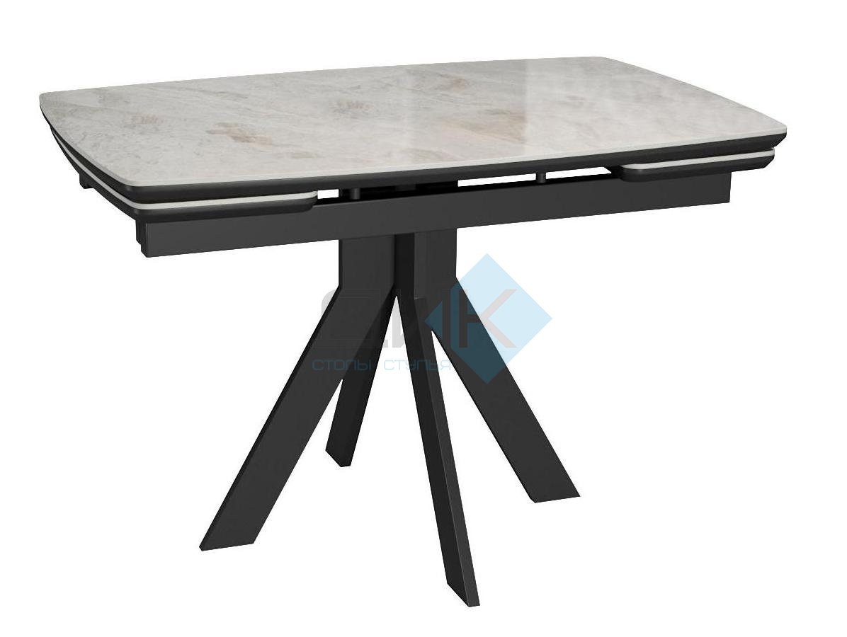 Стол DikLine DKU120 120(180)х80х78 Керамика Italian Grey(глянец серый)/подстолье черное/опоры черные