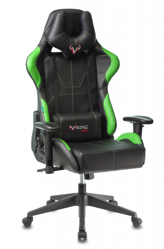 Кресло игровое Бюрократ VIKING 5 AERO GREEN черный/салатовый искусственная кожа
