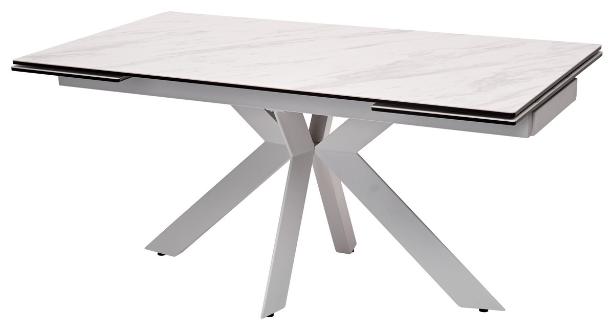 Стол BELLUNO 160 160(240)х90 MARBLES KL-99 Белый мрамор матовый, итальянская керамика/ белый каркас