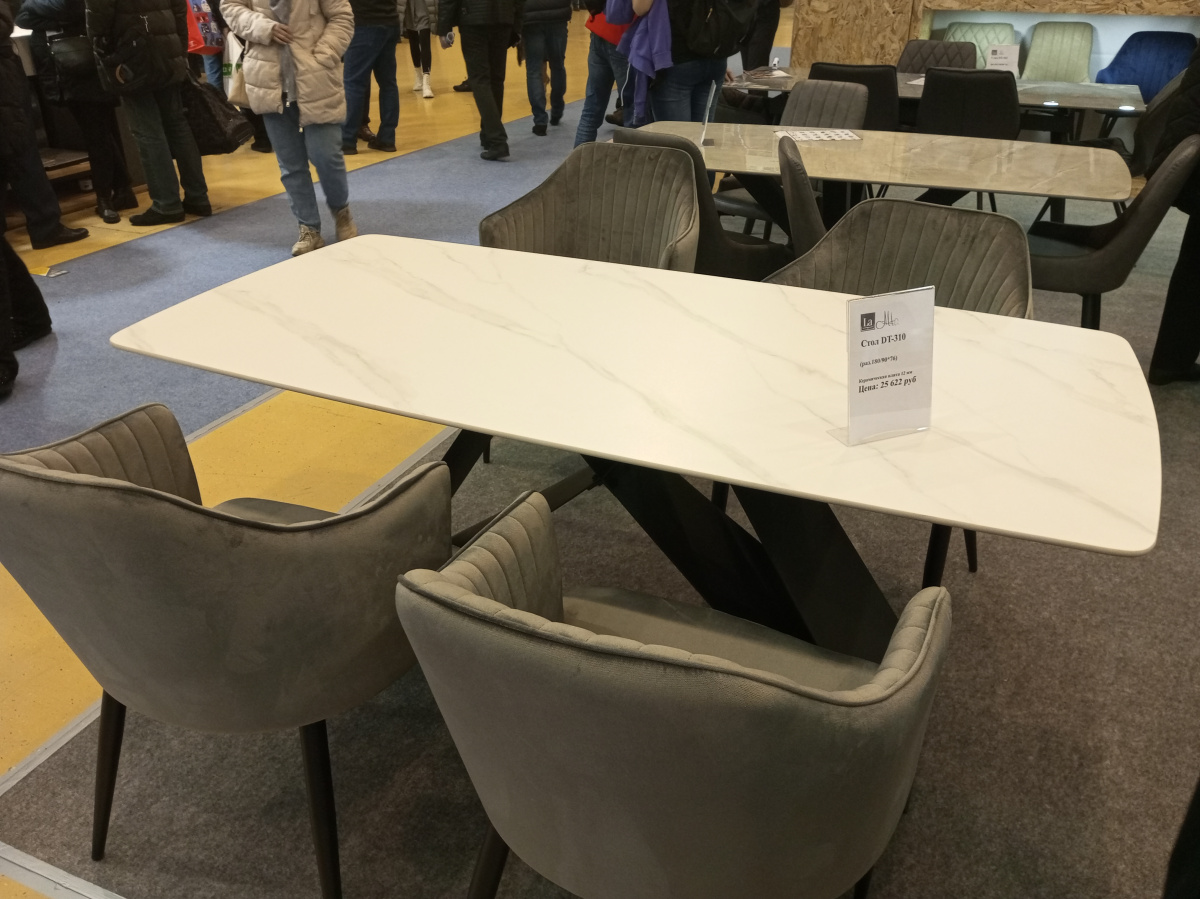 Cтол DT310 180x90 керамика матовая 12мм Italian snow white marble/ноги черные