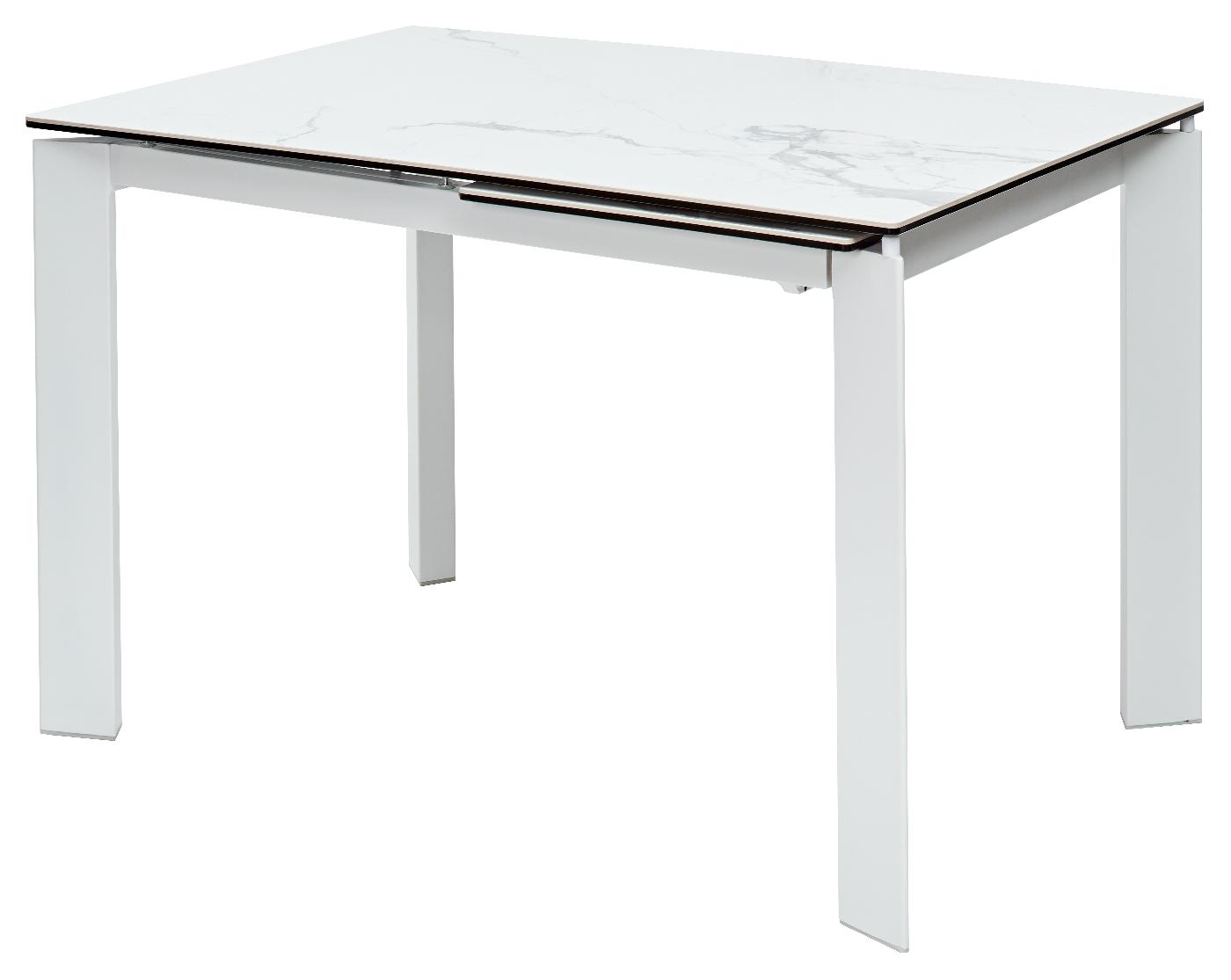 Стол КОРНЕР (CORNER) 120 120(170)х80 цвет БЕЛЫЙ МРАМОР (HIGH GLOSS STATUARIO) керамика / БЕЛЫЙ