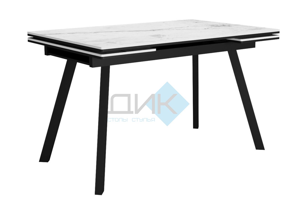 Стол DikLine SKA125 125(185)х80х76 керамика белый мрамор/подстолье черн / опоры черные