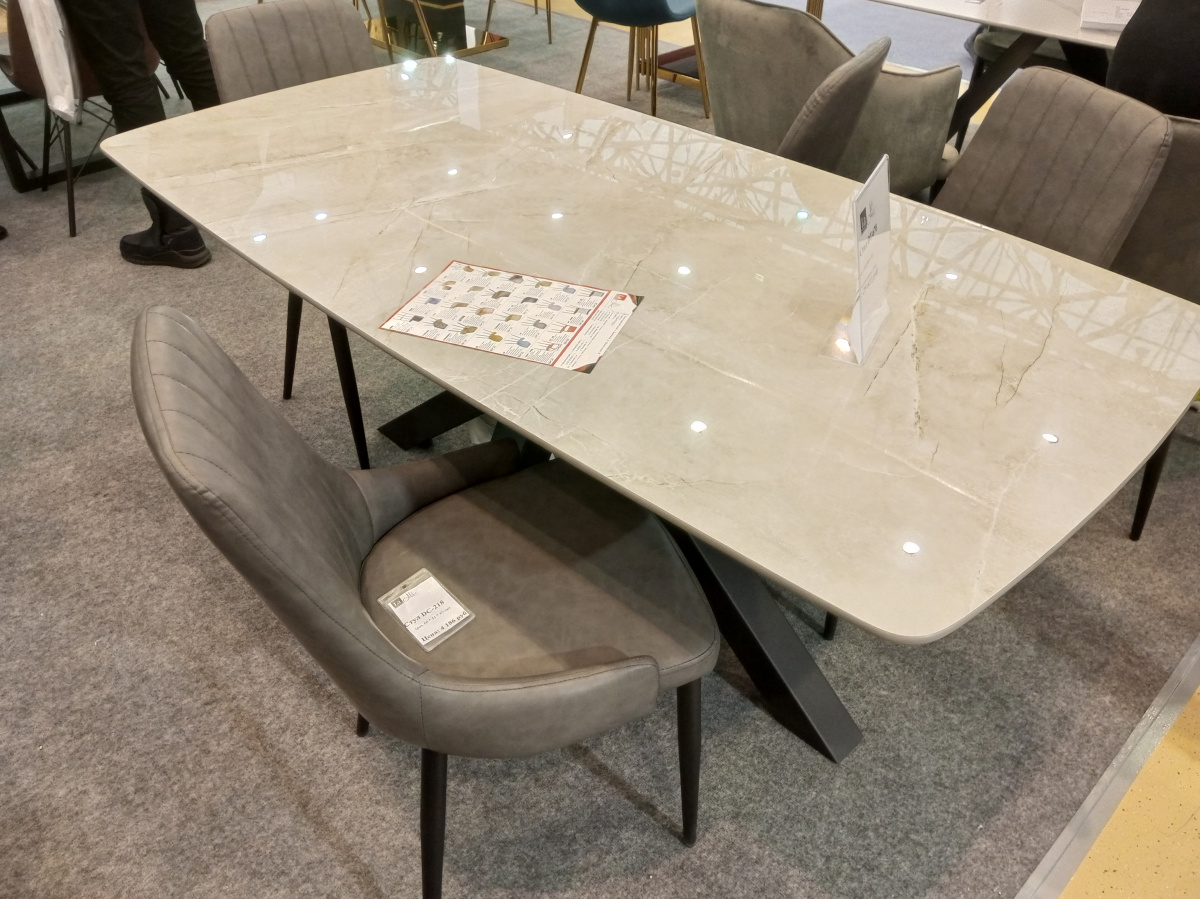 Cтол DT670 180x90 керамика глянец 12мм Gloss Grey/ноги черные