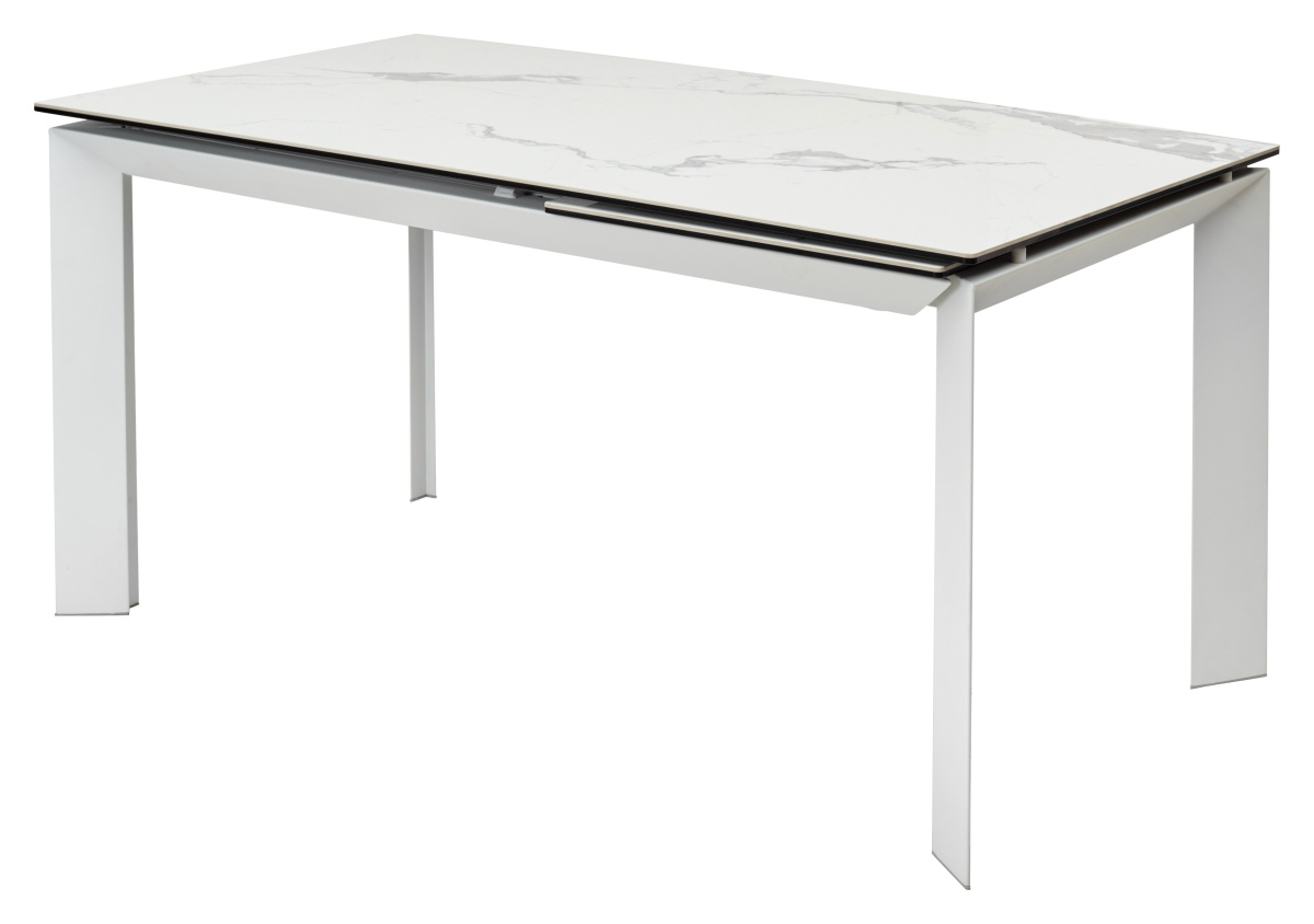 Стол CREMONA 140 140(200)х85 HIGH GLOSS STATUARIO Белый мрамор глянцевый, керамика/ белый каркас