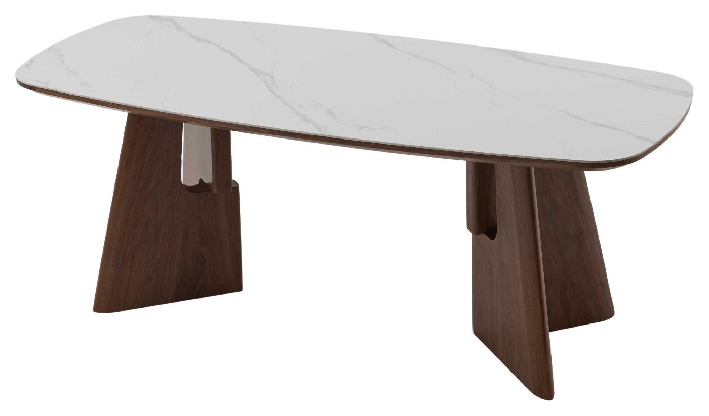 Стол ДЖУЛИУС (JULIUS) 200 200х90x75 керамика Белый мрамор (WHITE MARBLE) / орех тёмный