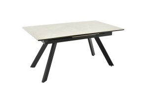 Стол Комо 2 160(210)x90 керам 1к, пленка черн глян, керамогранит Bayona grey, каркас черн мат муар