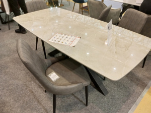 Cтол DT670 180x90 керамика глянец 12мм Gloss Grey/ноги черные