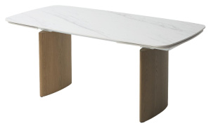 Стол КАЛВИН (CALVIN) 180 180(260)х90 керамика SEMI-POLISHED SNOW CARRARA SOLID CERAMIC / серый дуб