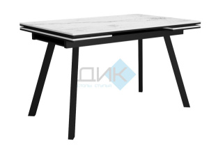 Стол DikLine SKA125 125(185)х80х76 керамика белый мрамор/подстолье черн / опоры черные