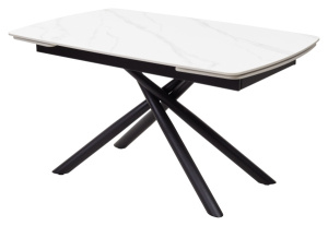 Стол RIVOLI 140 140(200)х90 MATT WHITE MARBLE SOLID CERAMIC / BLACK керамика / черный каркас 