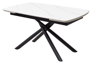 Стол RIVOLI 140 140(200)х90 MATT WHITE MARBLE SOLID CERAMIC / BLACK керамика / черный каркас 