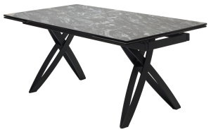 Стол PALERMO 180 180(260)х90 TL-128 Испанская керамика черный контрастный мрамор / черный каркас