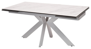 Стол BELLUNO 160 160(240)х90 MARBLES KL-99 Белый мрамор матовый, итальянская керамика/ белый каркас